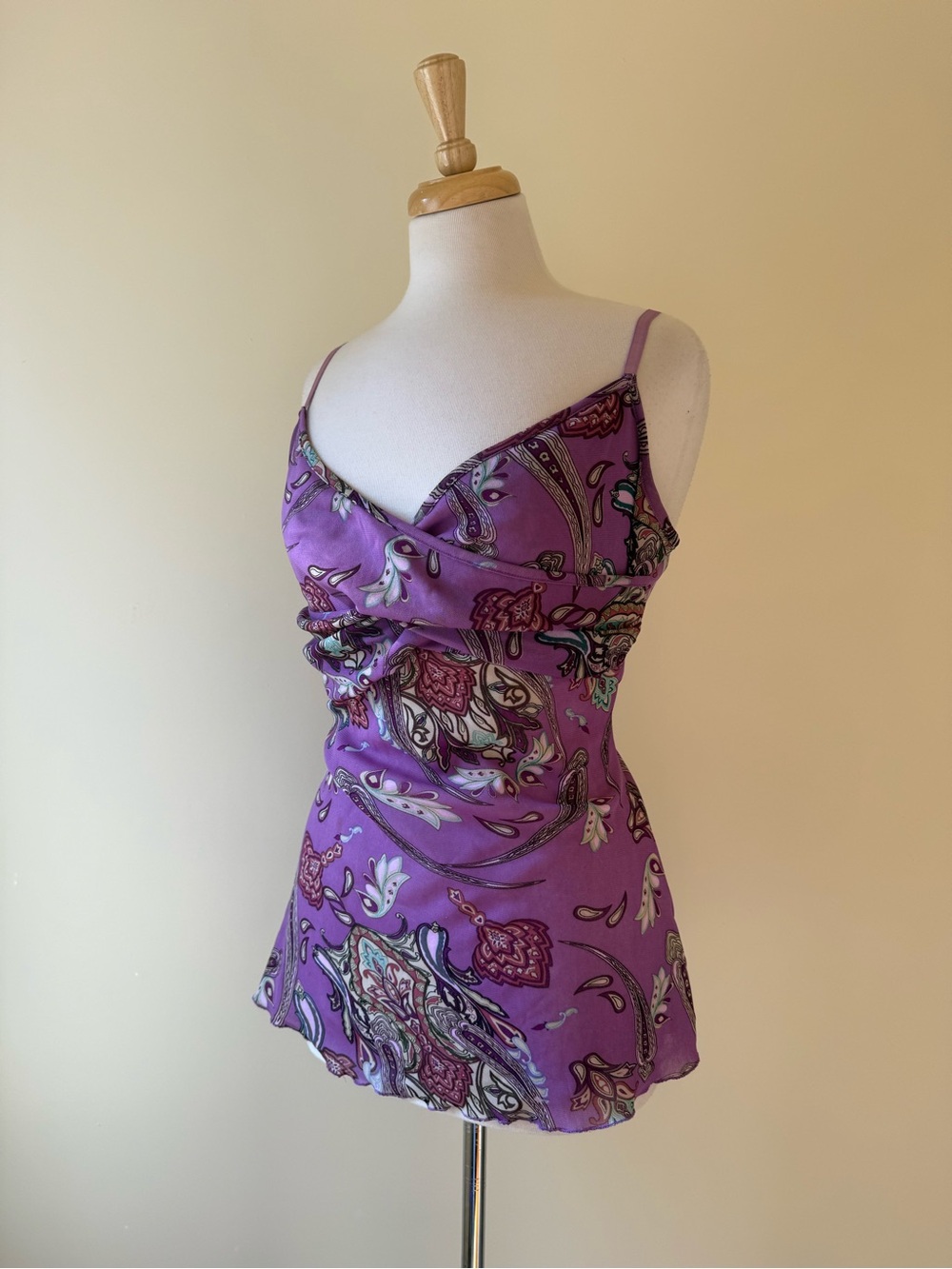 Y2K FMX Purple Paisley Ruched Asymmetrical Cami Top XL